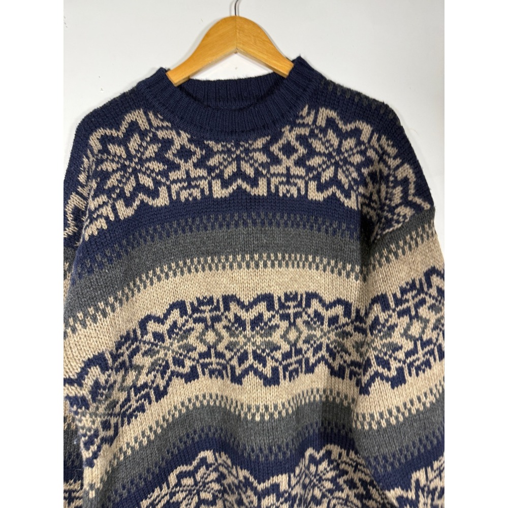 Vintage Abercrombie & Fitch The Big Sweater Wool Fair Isle Navy Grey Mens M